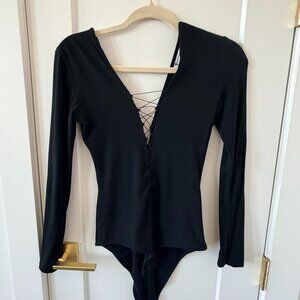 T by Alexander Wang Lace-Up Deep V Bodysuit